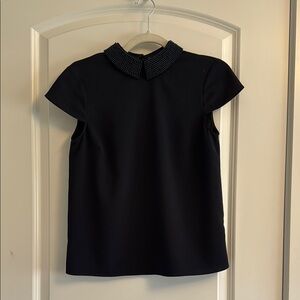 Elegant Navy Beaded Collar Top